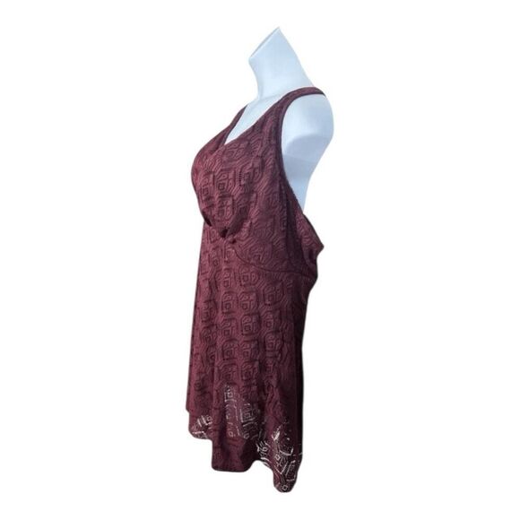 Swimsuits For All Wine Crochet Side Slit V-Neck Swim Dress Plus Size 32 Burgundy - Picture 6 of 13